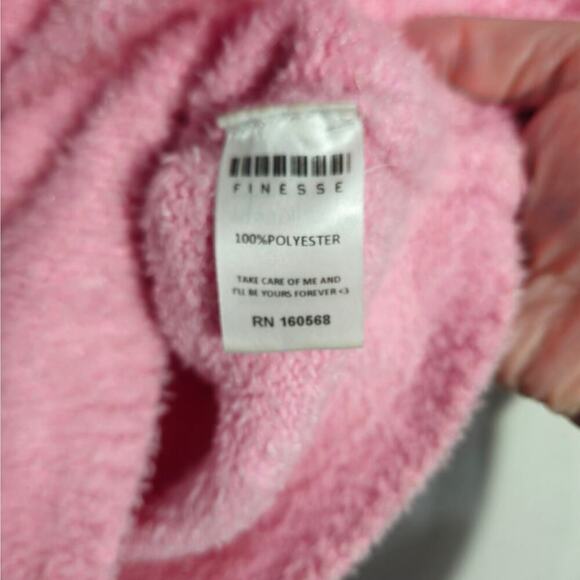 Finesse Dixie Softie Fuzzy Pink Crop Top Size Small Collared Short Sleeve 90s - Picture 4 of 4